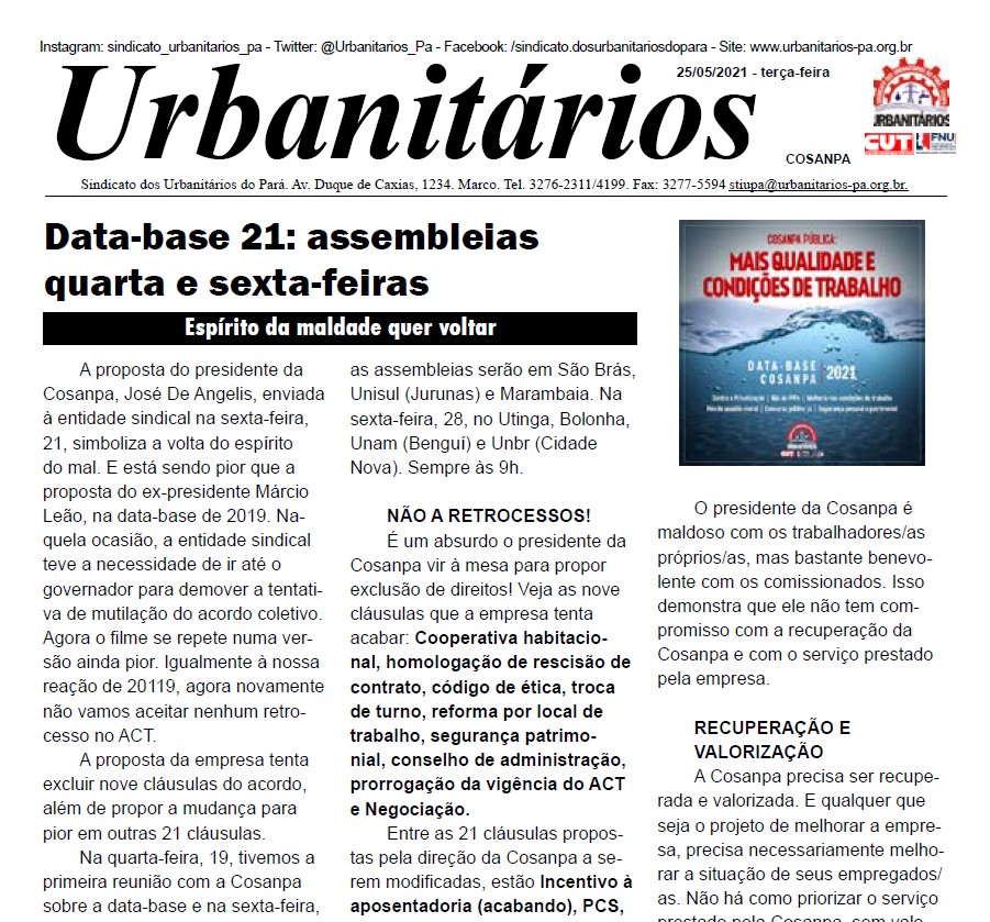 Data-base 21: assembleias quarta e sexta-feiras